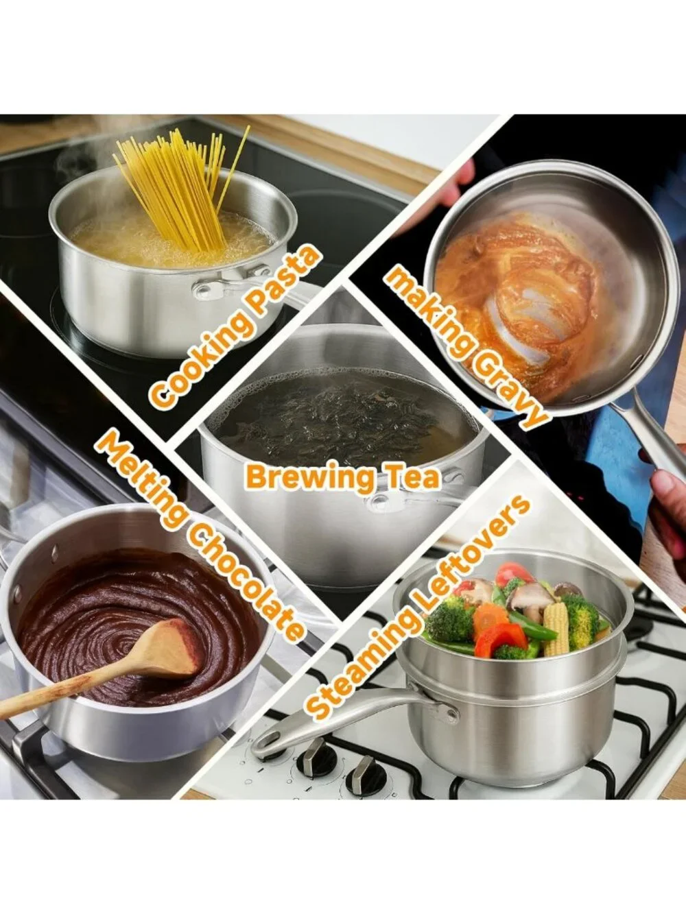 2.5 Qt Tri-Ply Stainless Steel Saucepan with Steamer Basket & Lid - Induction